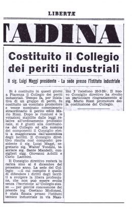 Articolo Pubblicato sul quotidiano Libertà il 01/04/1962 Articolo Pubblicato sul quotidiano Libertà il 01/04/1962